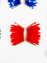 Load image into Gallery viewer, Wing Game Day Statement Earring, handmade earrings, Sequin angel wings party, tailgate fashion