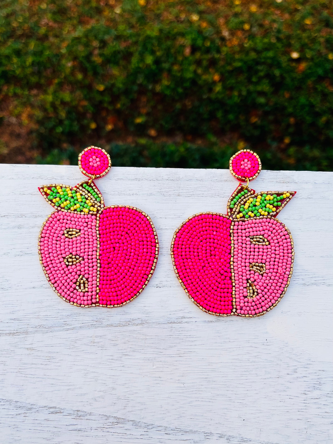 Apple Beaded Statement Earrings/ Pink/ Back to School/Teacher Gifts