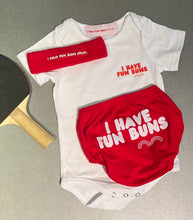 Load image into Gallery viewer, Cotton Onsie, Bloomers and Headband Set Baby and Toddler "I HAVE FUN BUNS" Unisex Cotton