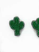 Load image into Gallery viewer, Green Cactus Beaded Stud Statement Earrings, handmade earrings, western style
