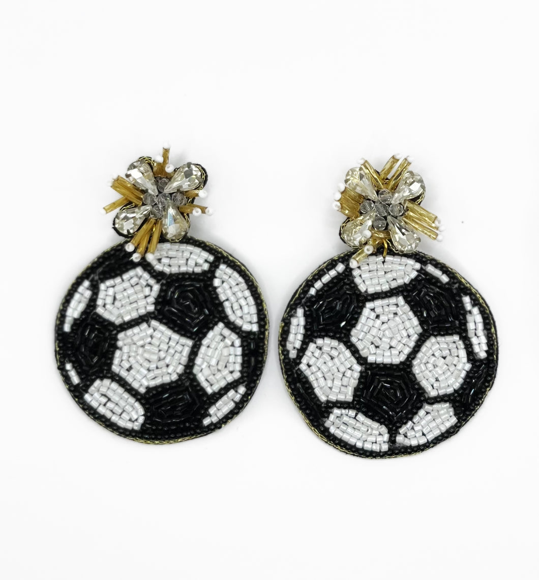 Soccer Ball Beaded Statement Earrings, game day, handmade earrings, tailgate fashion, high school sports, MLS