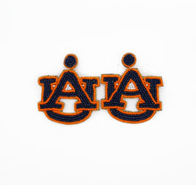 Load image into Gallery viewer, University of Auburn, Beaded Statement Earrings, Game Day, Tailgate Fashion, handmade earrings, SEC, Tigers, orange and blue
