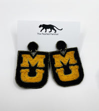 Load image into Gallery viewer, Mizzou Missouri Tigers Beaded Statement Earrings, Game Day, Tailgate Fashion, handmade earrings, SEC

