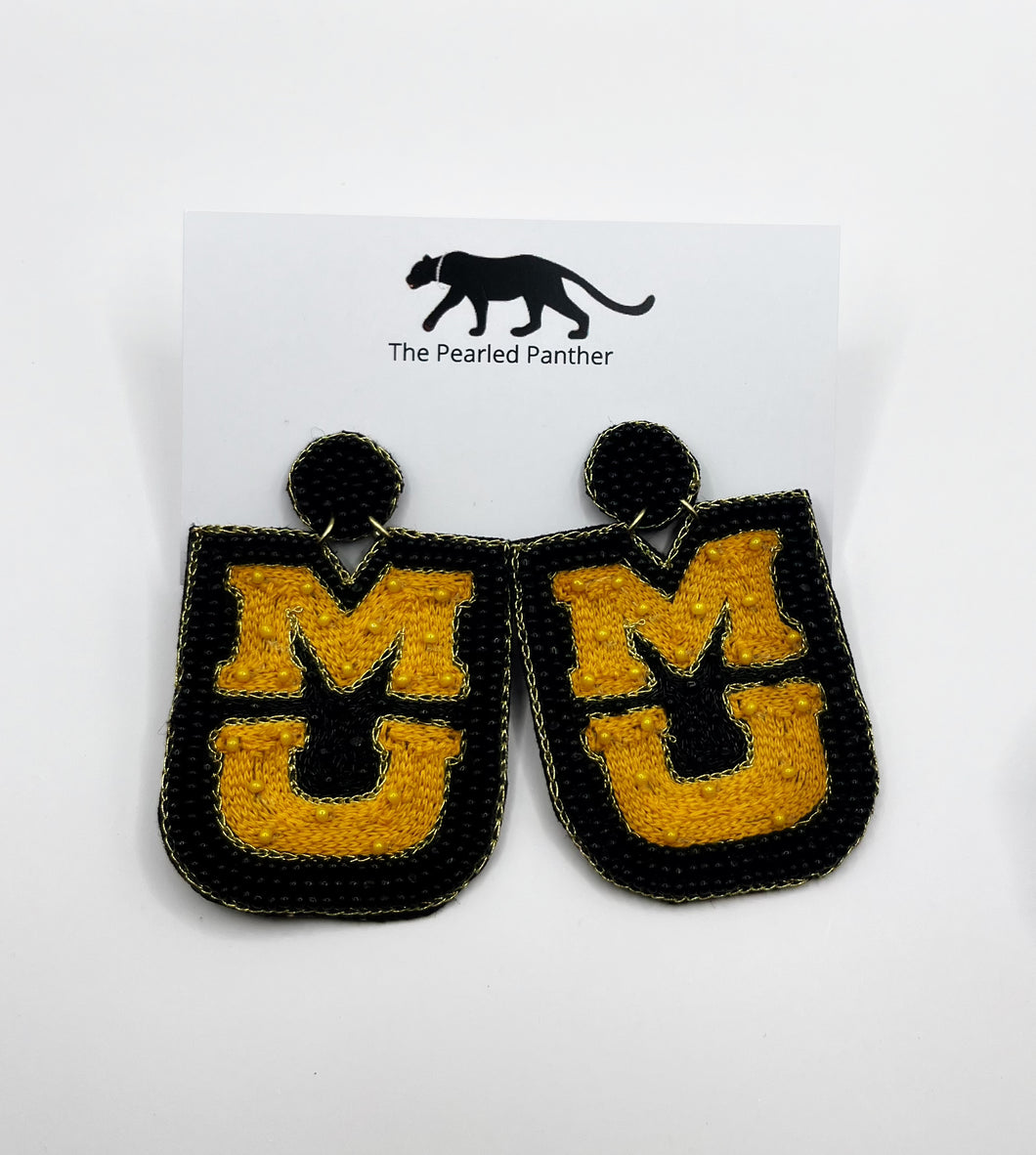 Mizzou Missouri Tigers Beaded Statement Earrings, Game Day, Tailgate Fashion, handmade earrings, SEC