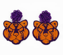 Load image into Gallery viewer, Clemson Tigers Beaded Statement Earrings, handmade earrings, Orange and Purple, game day, tailgate fashion, SEC, football
