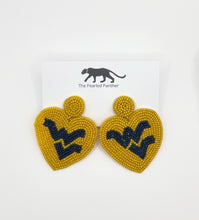 Load image into Gallery viewer, West Virginia Mountaineers Beaded Statement Earrings, Game Day, Tailgate Fashion, handmade earrings
