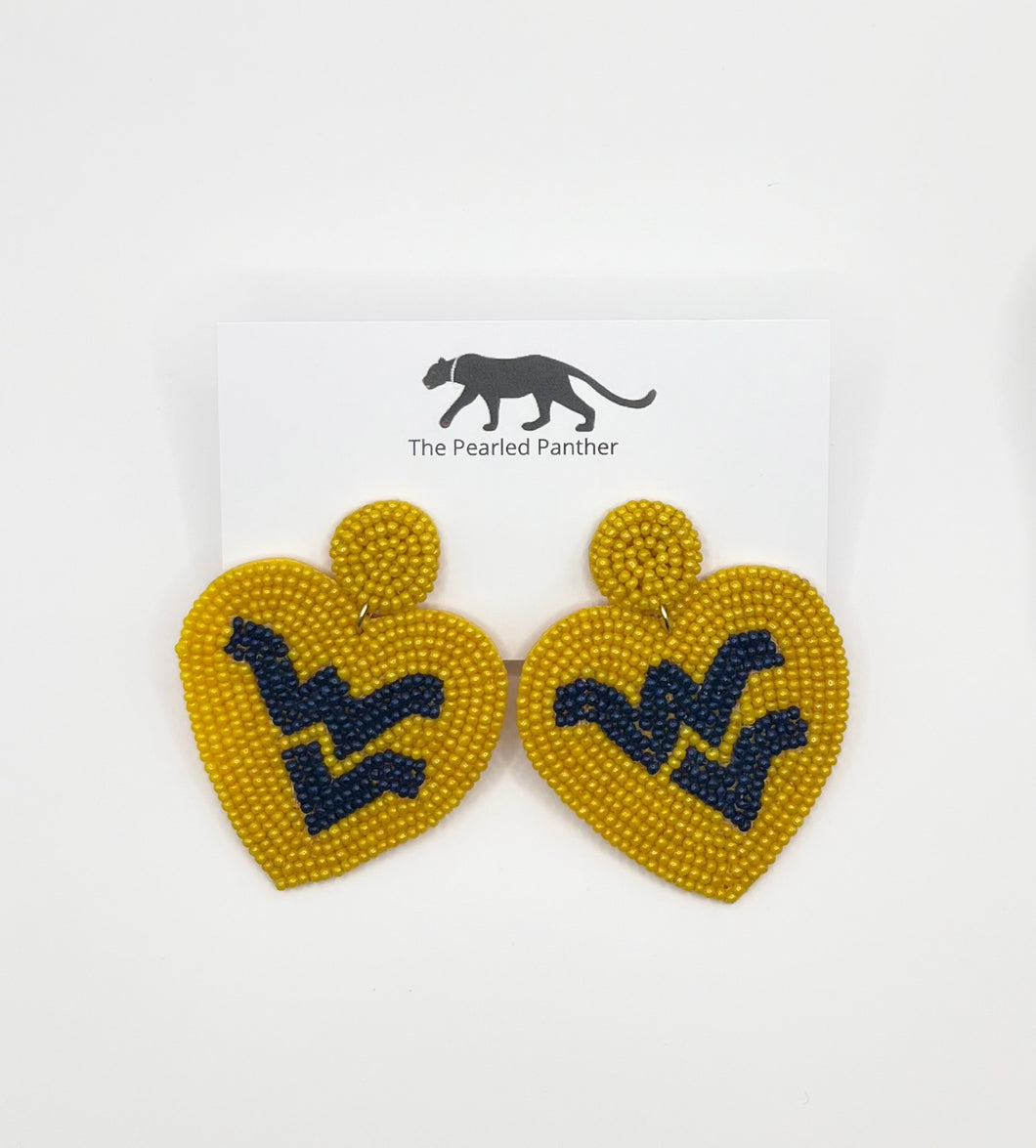 West Virginia Mountaineers Beaded Statement Earrings, Game Day, Tailgate Fashion, handmade earrings