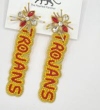 Load image into Gallery viewer, USC Trojans Beaded Statement Earrings, Game Day, Tailgate Fashion, handmade earrings

