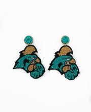 Load image into Gallery viewer, Coastal Carolina University Beaded Statement Earrings, Rooster, Chauncey, College Football, Tailgate Fashion, Game Day, handmade earrings
