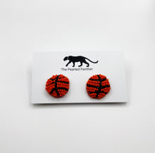 Load image into Gallery viewer, Basketball Beaded Stud Statement Earrings, game day, handmade earrings, tailgate fashion, high school sports, nba
