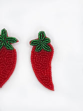 Load image into Gallery viewer, Chili Pepper Red Beaded Statement Earrings
