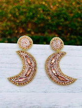 Load image into Gallery viewer, Moon Beaded Statement Earrings/ Rose Gold
