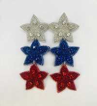 Load image into Gallery viewer, Red White and Blue Star Beaded Statement Earrings
