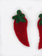 Load image into Gallery viewer, Chili Pepper Red Beaded Statement Earrings
