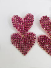 Load image into Gallery viewer, Pink Rhinestone Double Heart Earrings
