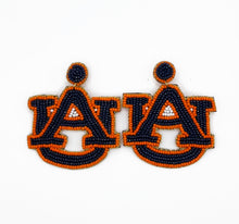 Load image into Gallery viewer, Auburn Beaded Statement Earrings, Game Day, Tailgate Fashion, handmade earrings, SEC, Tigers, orange and blue
