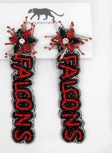 Load image into Gallery viewer, Atlanta Falcons Football Beaded Statement Earrings, Game Day, Tailgate Fashion, handmade earrings, nfl
