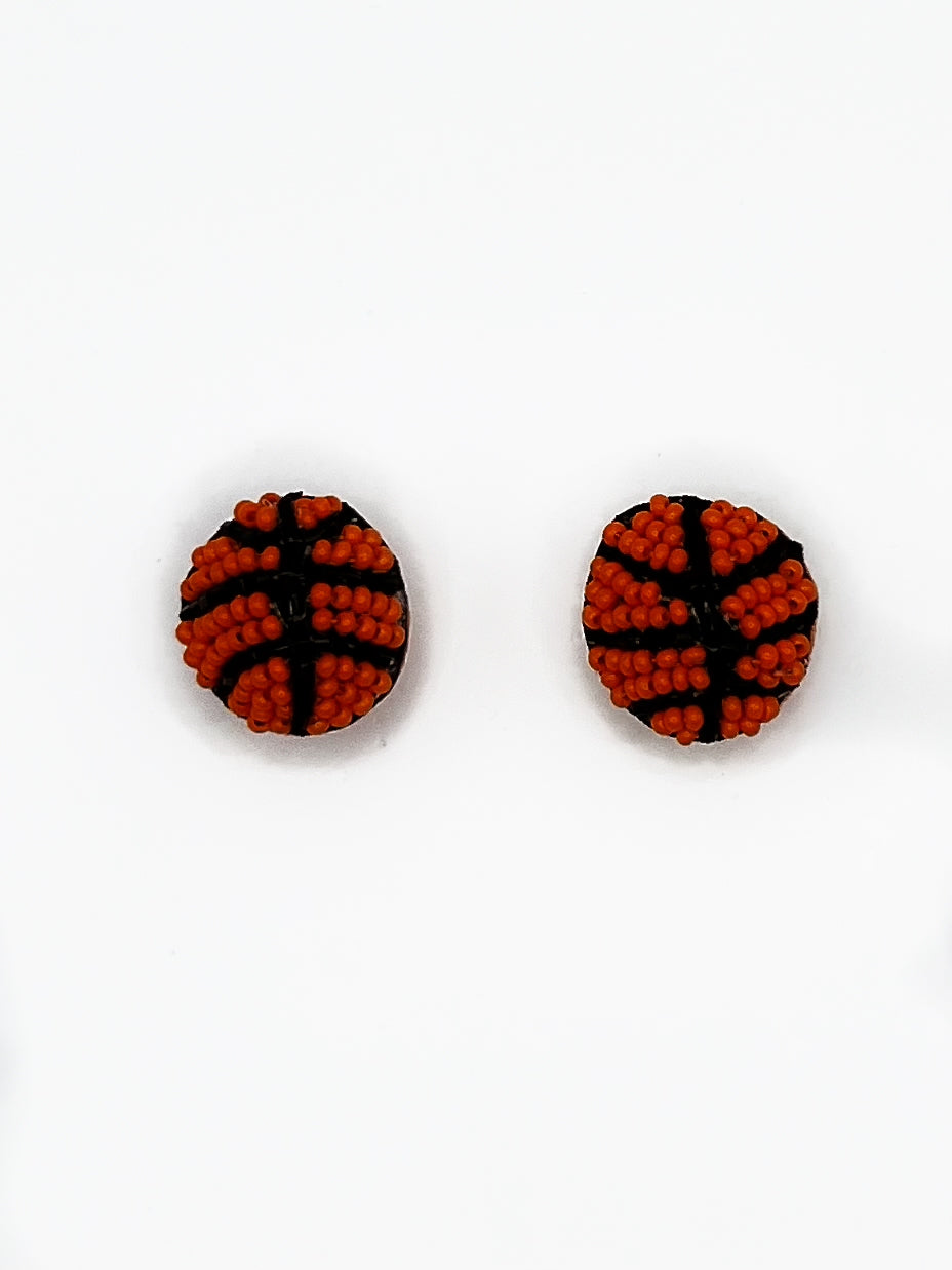 Basketball Beaded Stud Statement Earrings, game day, handmade earrings, tailgate fashion, high school sports, nba