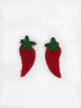 Load image into Gallery viewer, Chili Pepper Red Beaded Statement Earrings
