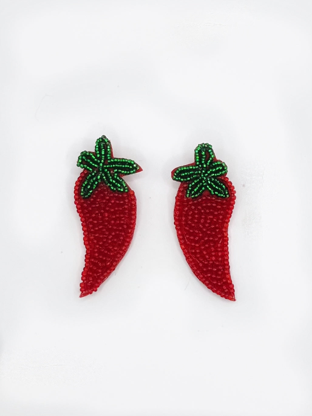 Chili Pepper Red Beaded Statement Earrings