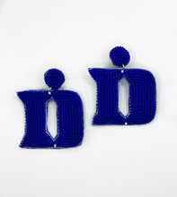 Load image into Gallery viewer, Duke Blue D Beaded Statement Earrings, Blue Devils
