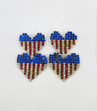 Load image into Gallery viewer, Red, White and Blue Double Heart Rhinestone Statement Earrings, 4th of July
