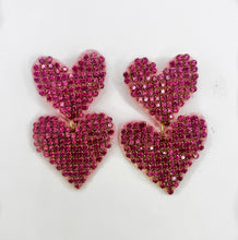 Load image into Gallery viewer, Pink Rhinestone Double Heart Earrings
