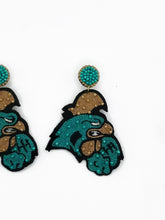 Load image into Gallery viewer, Coastal Carolina University Beaded Statement Earrings, Rooster, Chauncey, College Football, Tailgate Fashion, Game Day, handmade earrings
