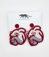 Load image into Gallery viewer, Mississippi State Bulldog Beaded Statement Earrings, Tailgate Fashion, handmade earrings, Game Day, Dog, hail state
