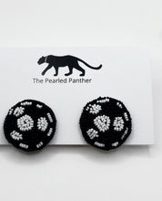 Load image into Gallery viewer, Soccer Ball Beaded Stud Statement Earrings, game day, handmade earrings, tailgate fashion, high school sports
