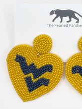 Load image into Gallery viewer, West Virginia Mountaineers Beaded Statement Earrings, Game Day, Tailgate Fashion, handmade earrings
