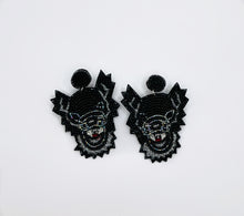 Load image into Gallery viewer, Black Wolf Beaded Statement Earrings/ animals/ black/ Wolf Pack/ NC State/ North Carolina
