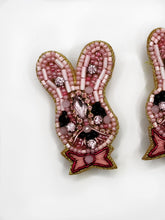 Load image into Gallery viewer, Rabbit Beaded Statement Earrings, handmade earrings, Easter, Spring fashion, pink
