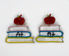 Load image into Gallery viewer, Stack of Books A+ Beaded Statement Earrings/ back to school/ teacher gifts/ librarian gifts/ apples/ fall/ teacher appreciation
