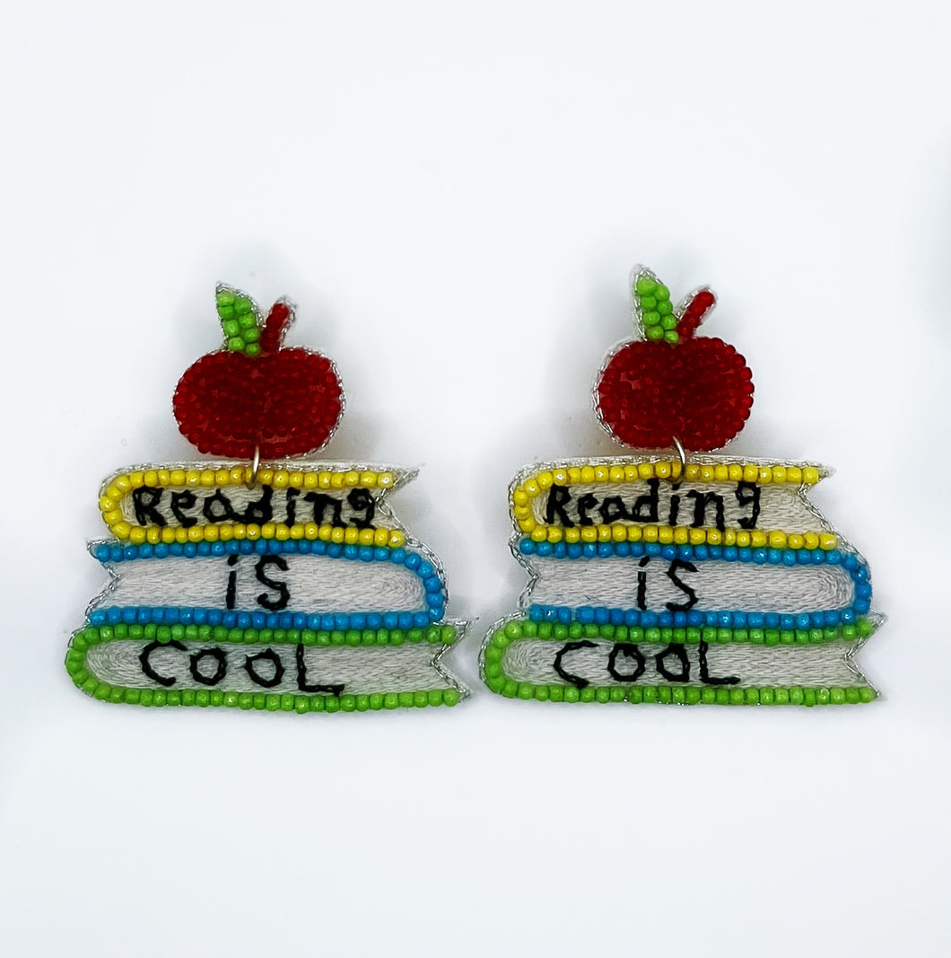 Stack of Books, Reading is Cool, Beaded Statement Earrings/ teacher appreciation/ back to school/ apples