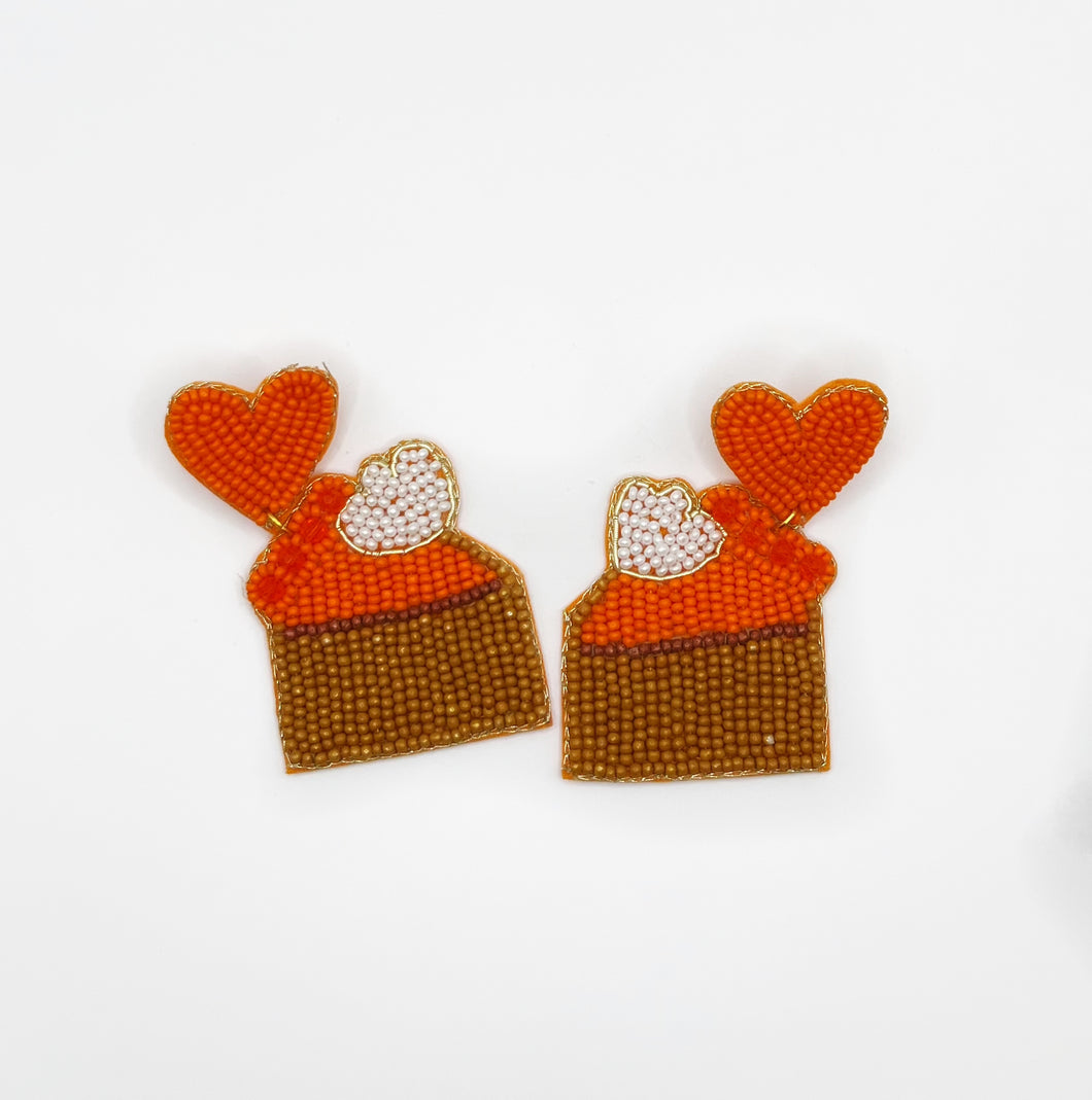 Beaded Pumpkin Pie and Heart Earrings/ Thanksgiving/ Fall/ Orange