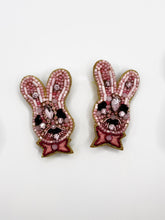 Load image into Gallery viewer, Rabbit Beaded Statement Earrings, handmade earrings, Easter, Spring fashion, pink
