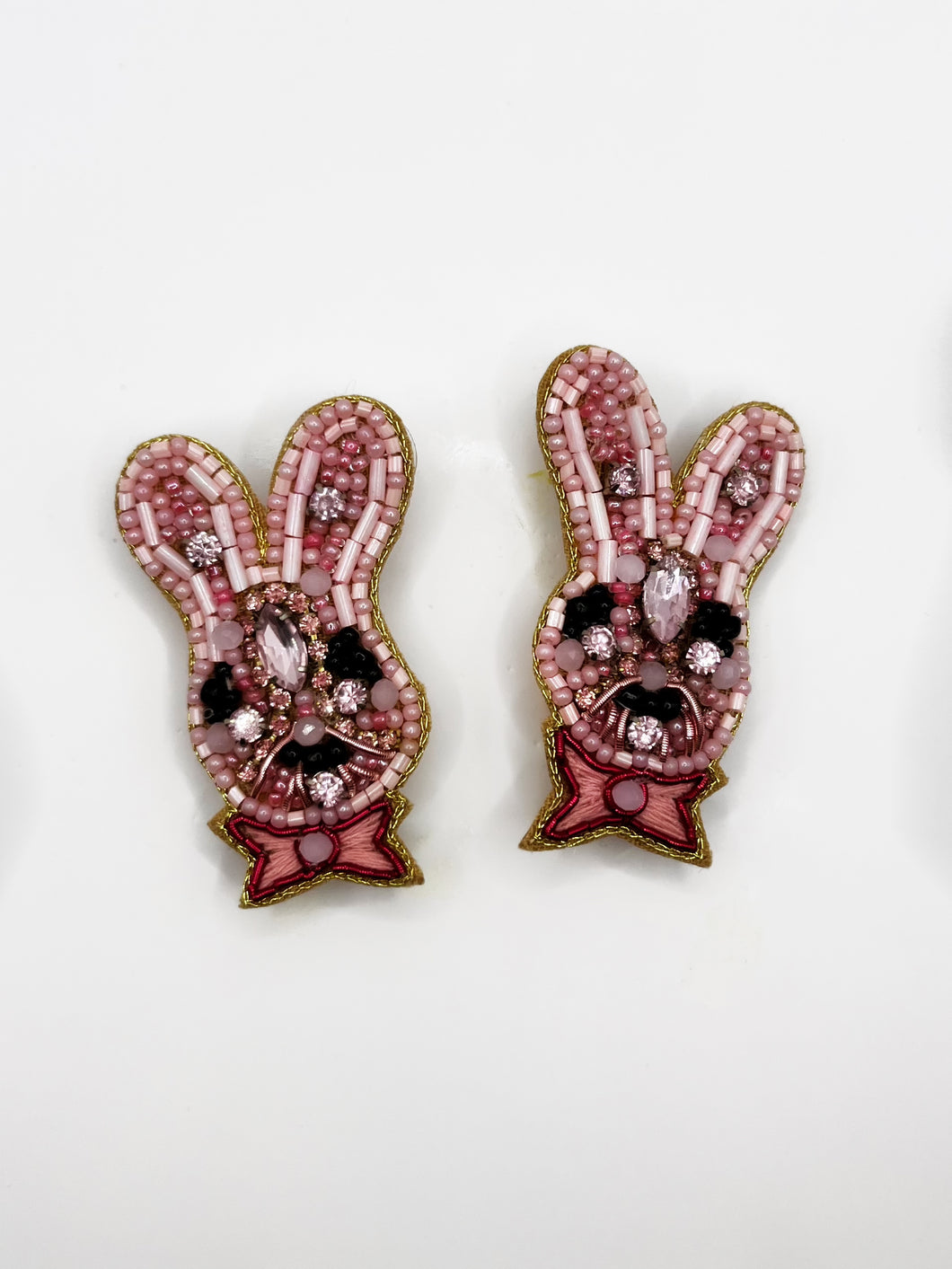 Rabbit Beaded Statement Earrings, handmade earrings, Easter, Spring fashion, pink