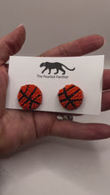 Load and play video in Gallery viewer, Basketball Beaded Stud Statement Earrings, game day, handmade earrings, tailgate fashion, high school sports, nba
