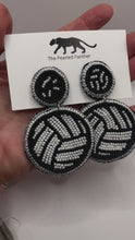 Load and play video in Gallery viewer, Volleyball Beaded Statement Earrings/ Black and White/ game day/ tailgate fashion/ fall sports
