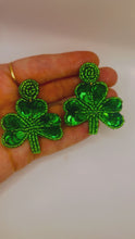 Load and play video in Gallery viewer, Green Shamrock Statement Earrings
