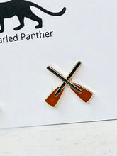 Load image into Gallery viewer, Up the Creek” with a Paddle and a Kayak Enamel Stud Earrings
