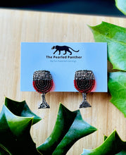 Load image into Gallery viewer, Red Wine Beaded Statement Earrings/ alcohol/ grapes

