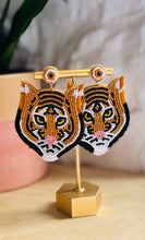 Load image into Gallery viewer, Beaded Tiger Statement Earrings/ Animals/ Safari/ Striped/ Game Day/ Tailgate Fashion
