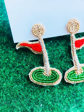 Load image into Gallery viewer, Golf Flag Beaded Statement Earrings/ game day/ sports/ tailgate fashion/ country club fashion/ Masters/ PGA
