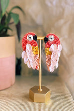 Load image into Gallery viewer, Pink Parrot Beaded Statement Earrings/ birds/ animals/ tropical/ holiday/ rain forest
