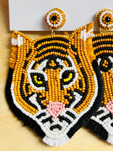 Load image into Gallery viewer, Beaded Tiger Statement Earrings/ Animals/ Safari/ Striped/ Game Day/ Tailgate Fashion
