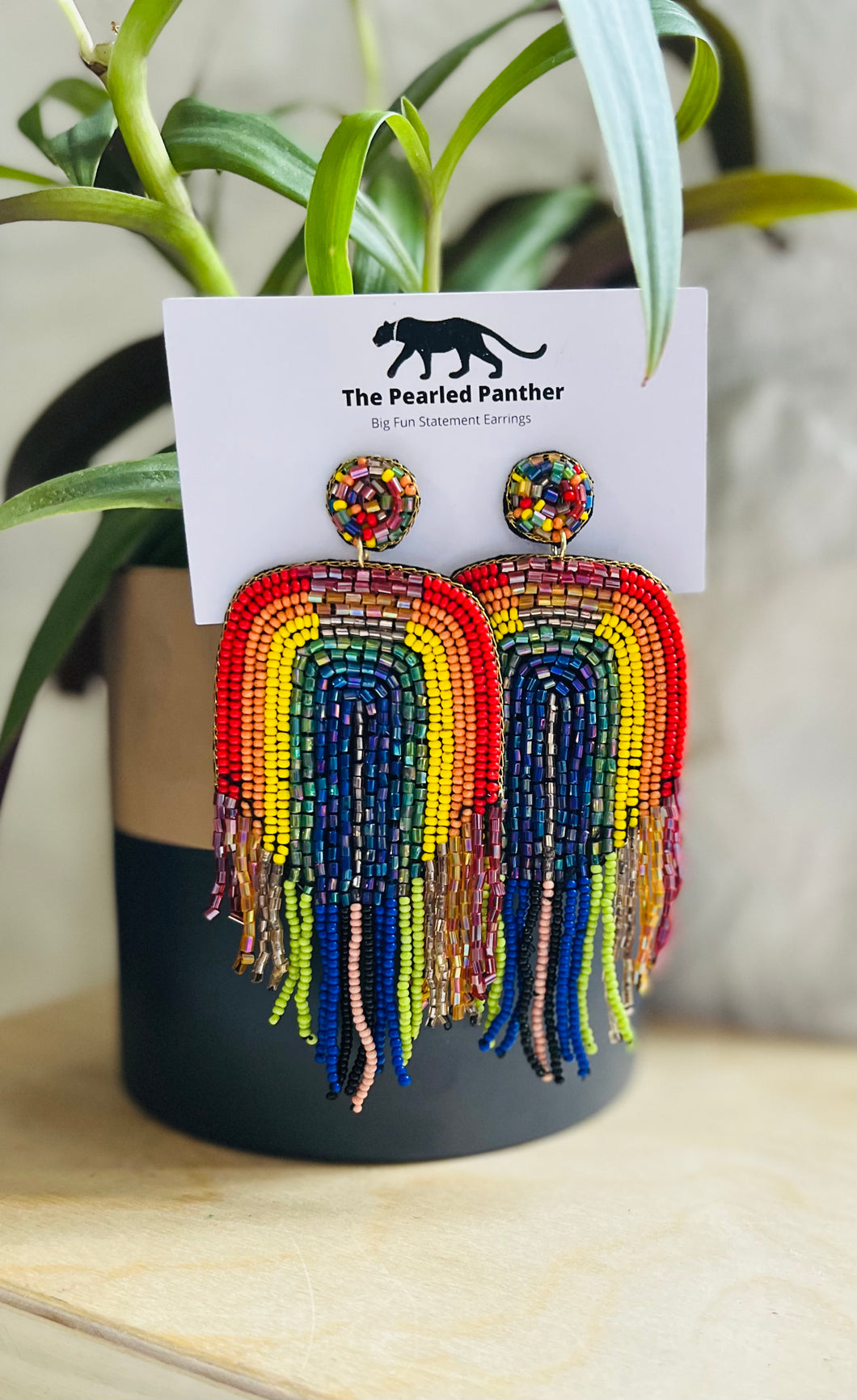 Rainbow Beaded Statement Earrings/ colorful/ nature/ Pride/ rain