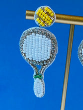 Load image into Gallery viewer, Tennis Racket Beaded Statement Earrings/ game day/ tailgate fashion/ country club style
