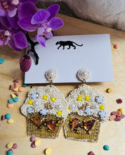 Load image into Gallery viewer, Cupcake Beaded Statement Earrings/ Food/ Desserts/ White/ Birthday/ Party
